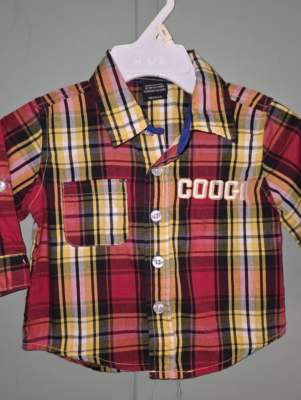 Baby Boy COOGI Plaid Long Sleeve Button Shirt. 3-6 Months